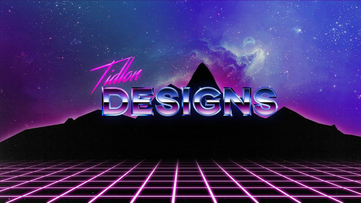 80s retro, neon grid, glowing mountain silhouette, SD Desktop Wallpaper