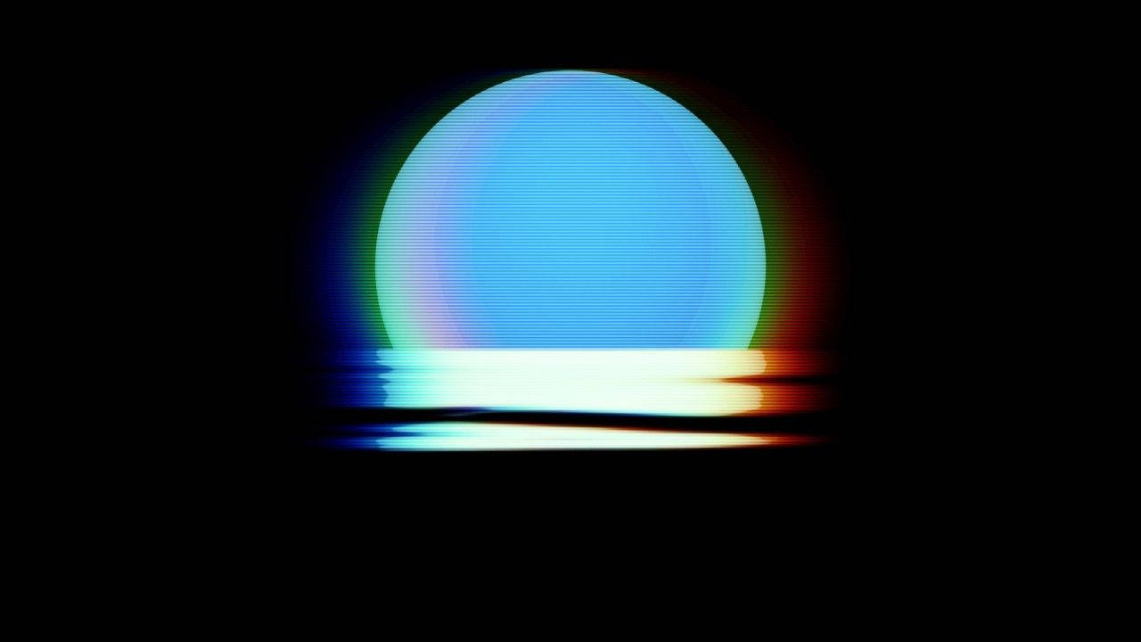 Neon Blue Moon, glowing blue orb, glitch effects, HD Desktop Wallpaper