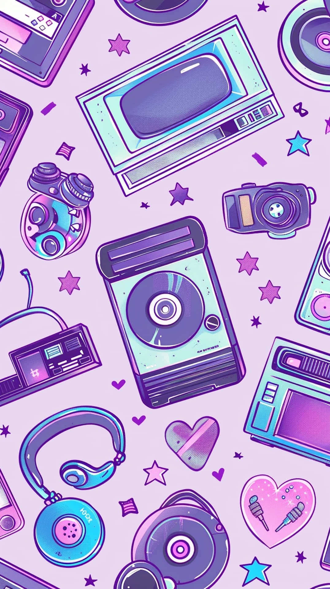 retro technology pattern, 00s aesthetic, vintage cameras, Full HD Phone Wallpaper