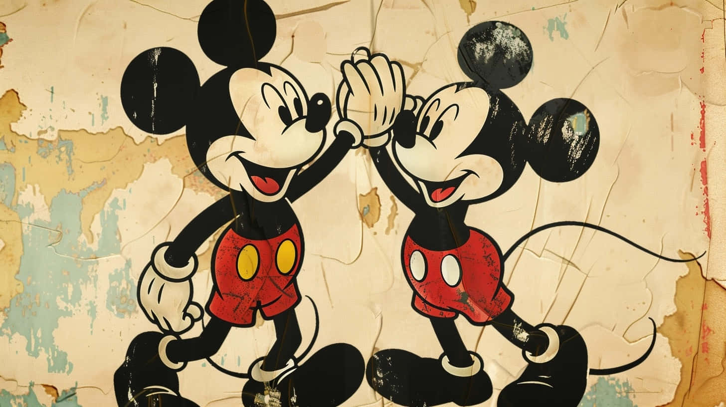 vintage mickey mouse, high five, weathered peeling poster, HD Desktop Wallpaper