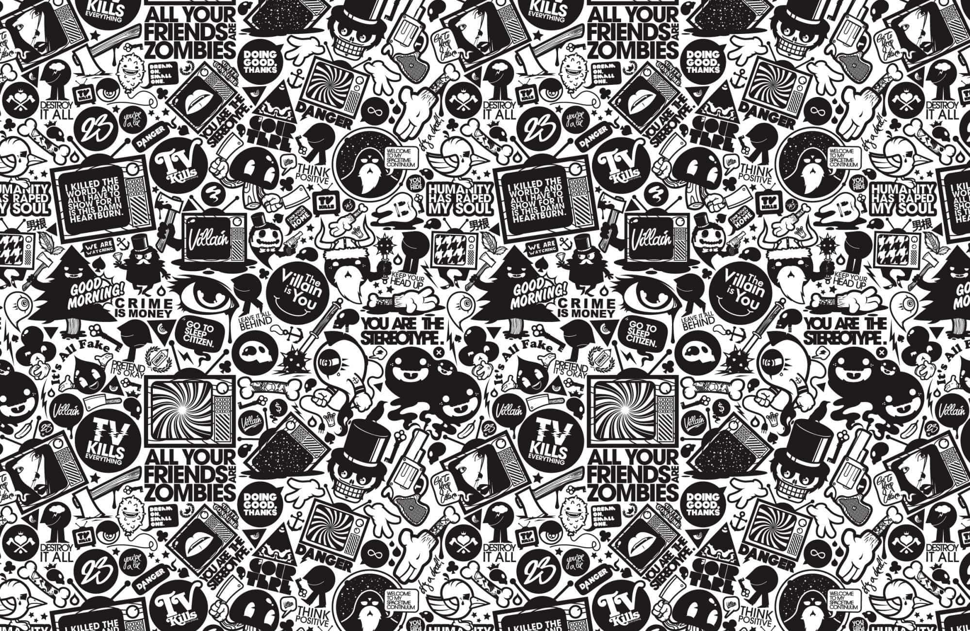 vintage cartoon aesthetic, 1999, black and white, Full HD Desktop Wallpaper