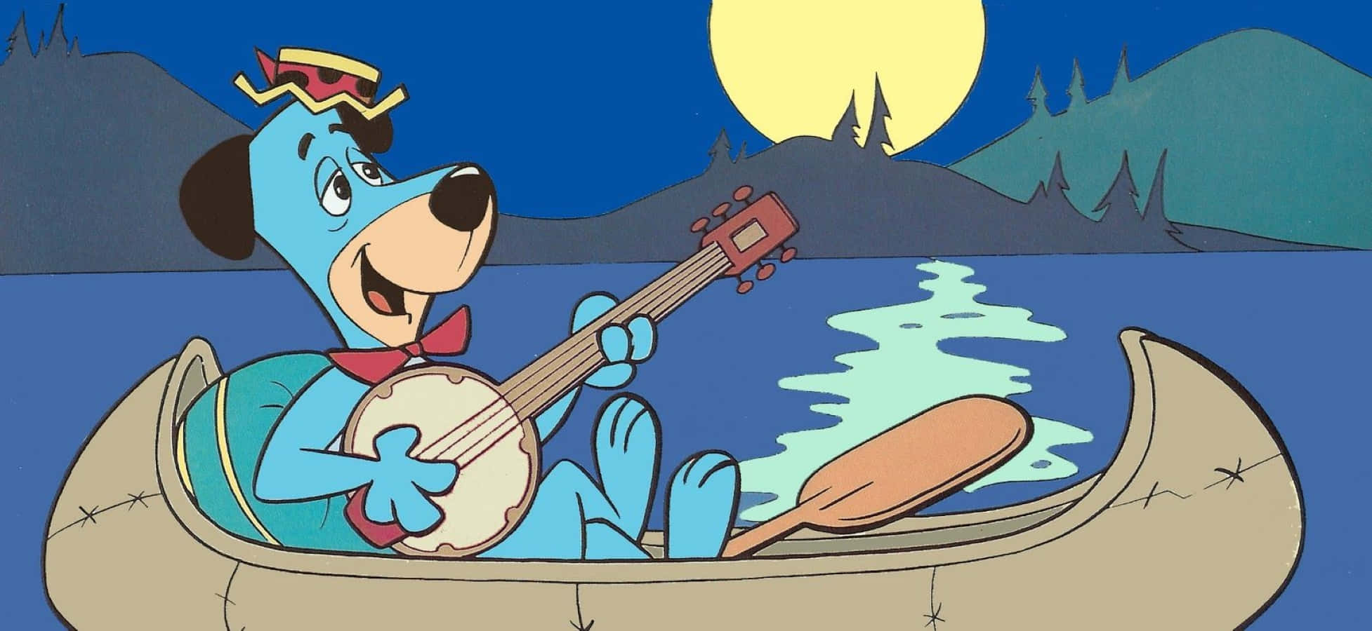 vintage cartoon aesthetic 1954, blue cartoon dog, canoe, Full HD Desktop Wallpaper