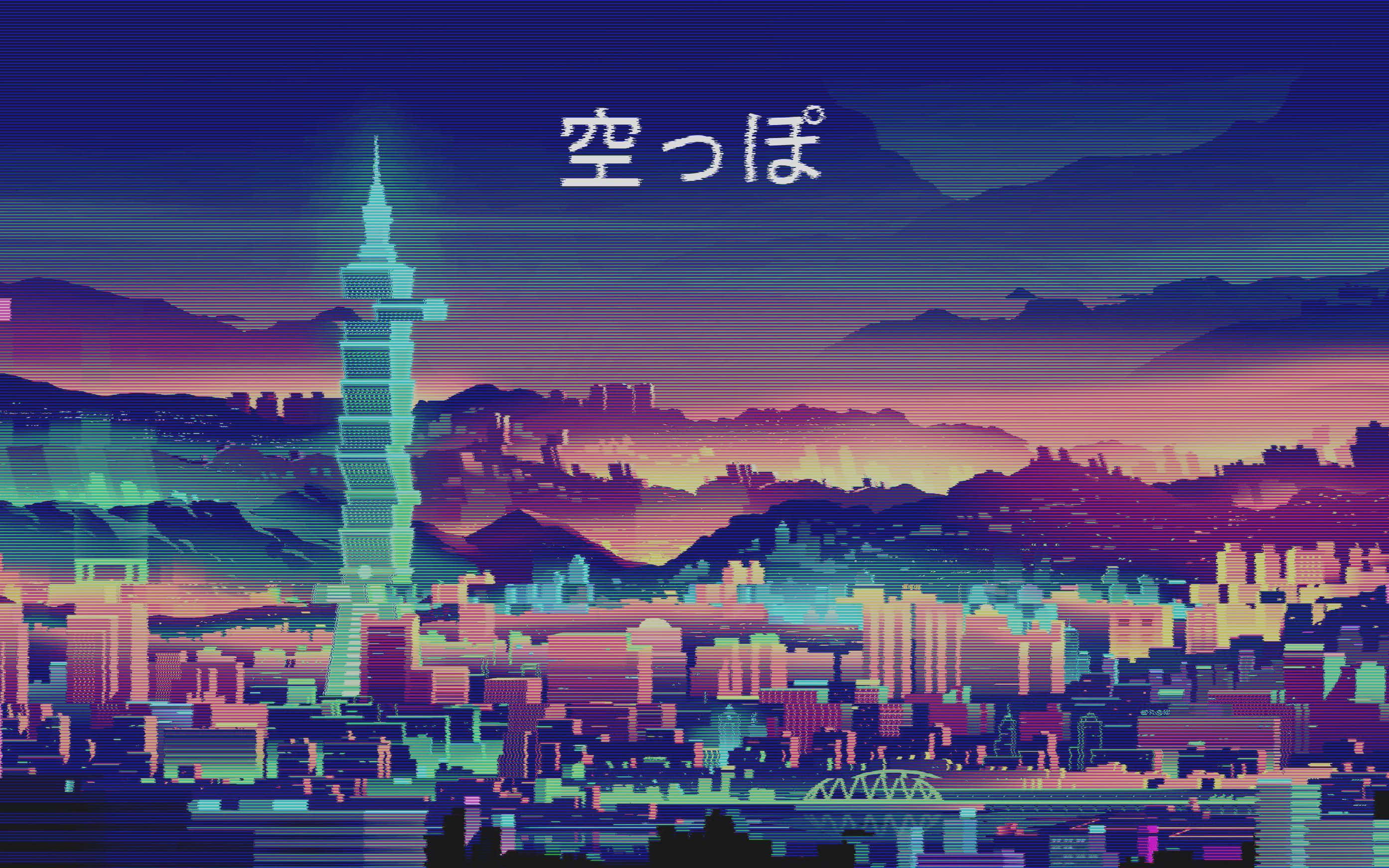 Retro Anime City Night, neon-drenched, retrofuturistic cityscape, 2K Desktop Wallpaper