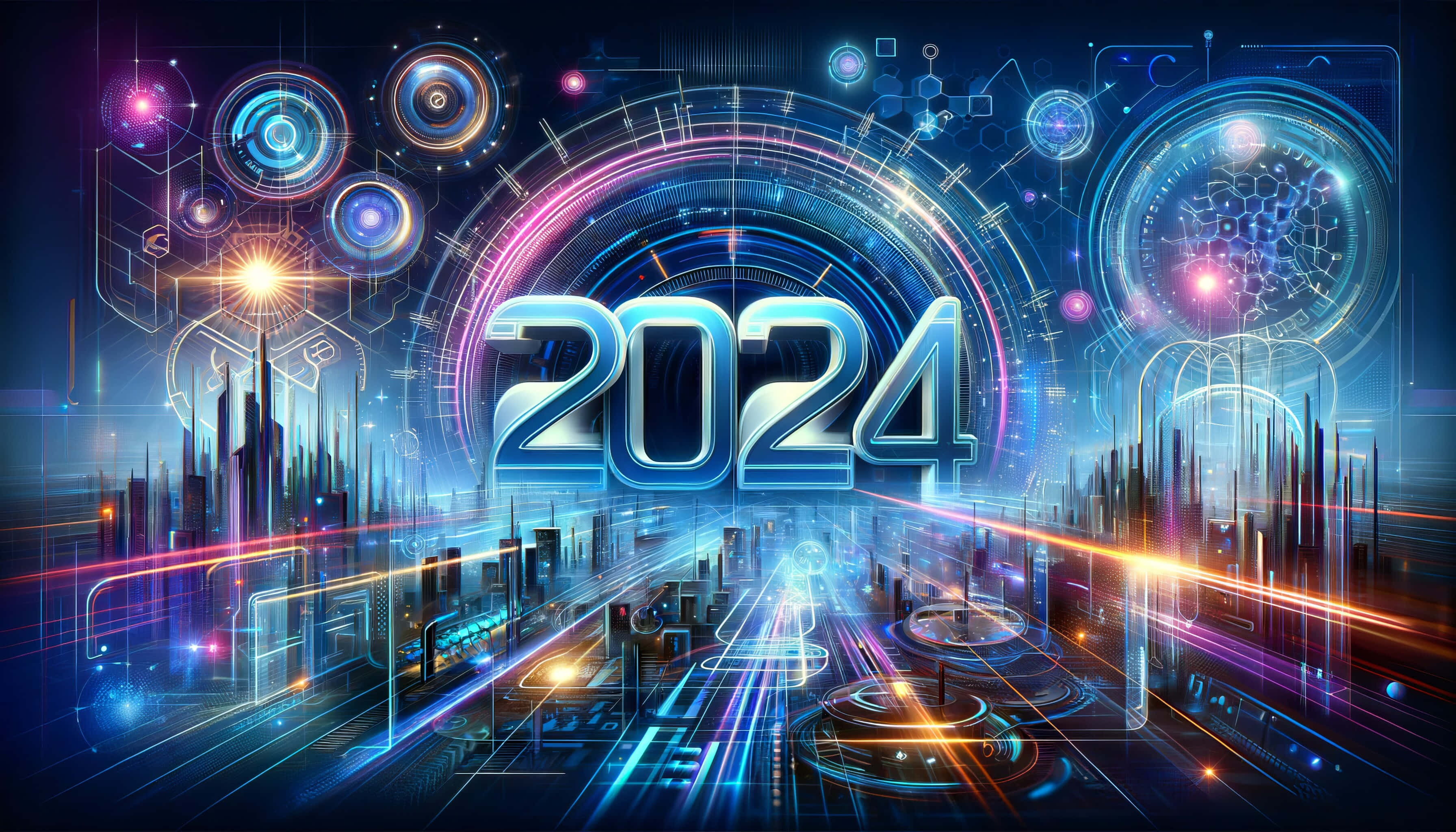 futuristic2024, neon blue, purple light, 2K Desktop Wallpaper