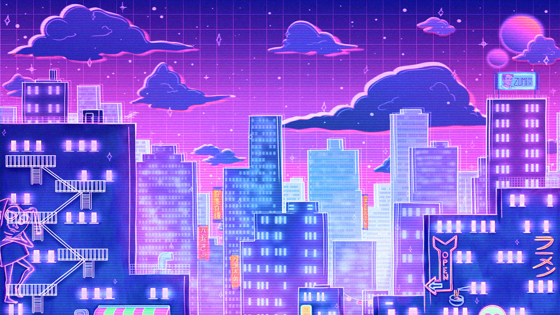 city skyline, twilight, neon cityscape, Full HD Desktop Wallpaper