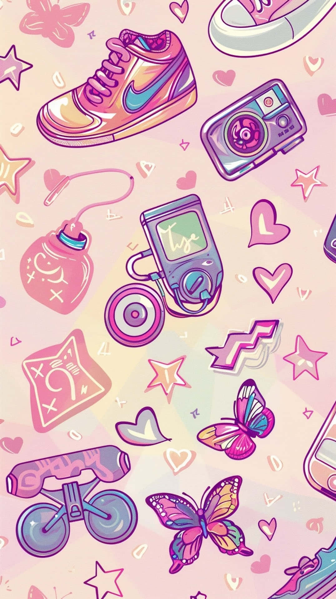 Retro Y2 K Aesthetic, pastel pink, cartoon sneakers, Full HD Phone Wallpaper