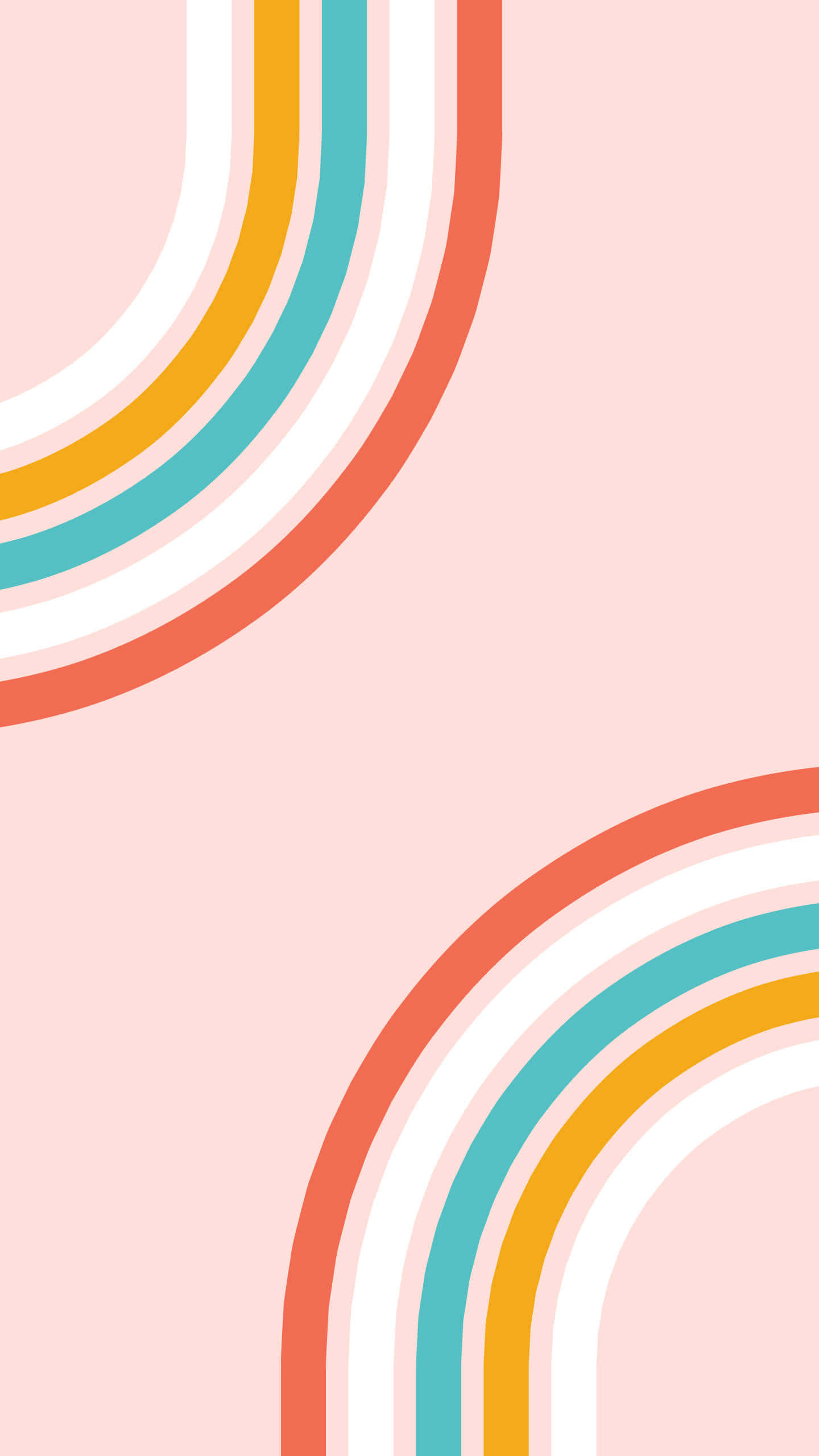 retro colorful rainbow artwork, orange teal and white bands, soft pink background, 2K Phone Wallpaper