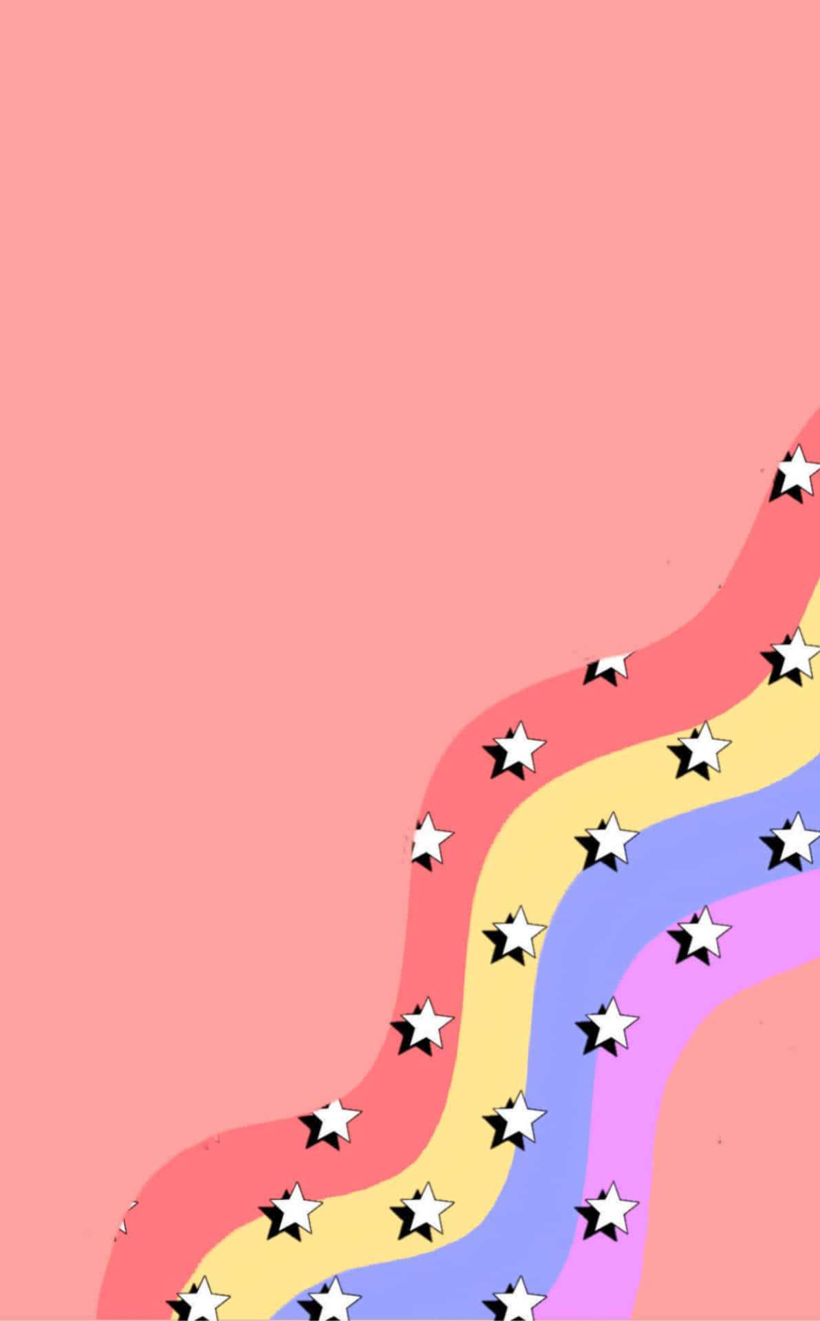 pastel pink background, wavy rainbow stripe, white stars, Full HD Phone Wallpaper