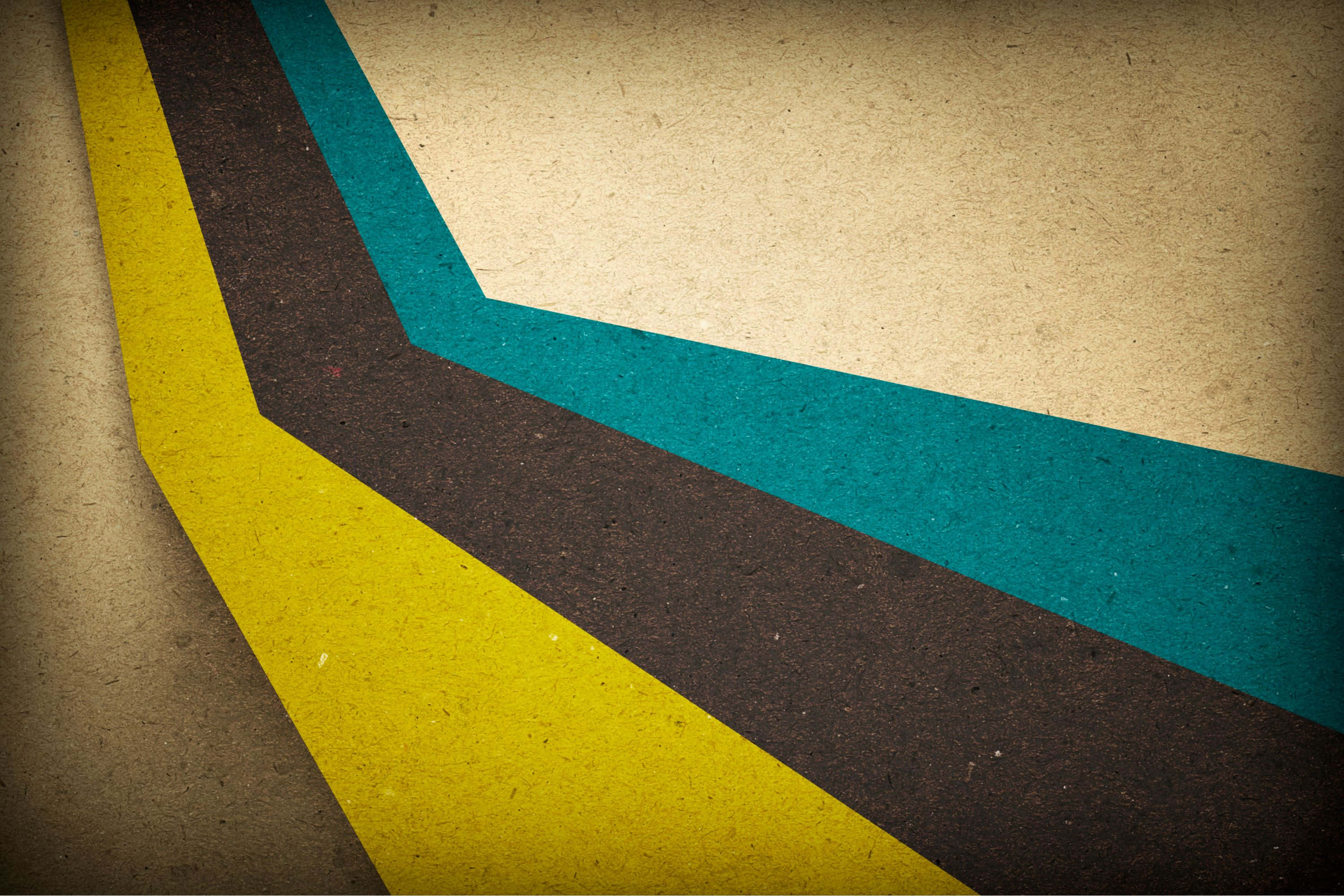 vibrant geometric stripes, yellow teal, brown, 2K Desktop Wallpaper