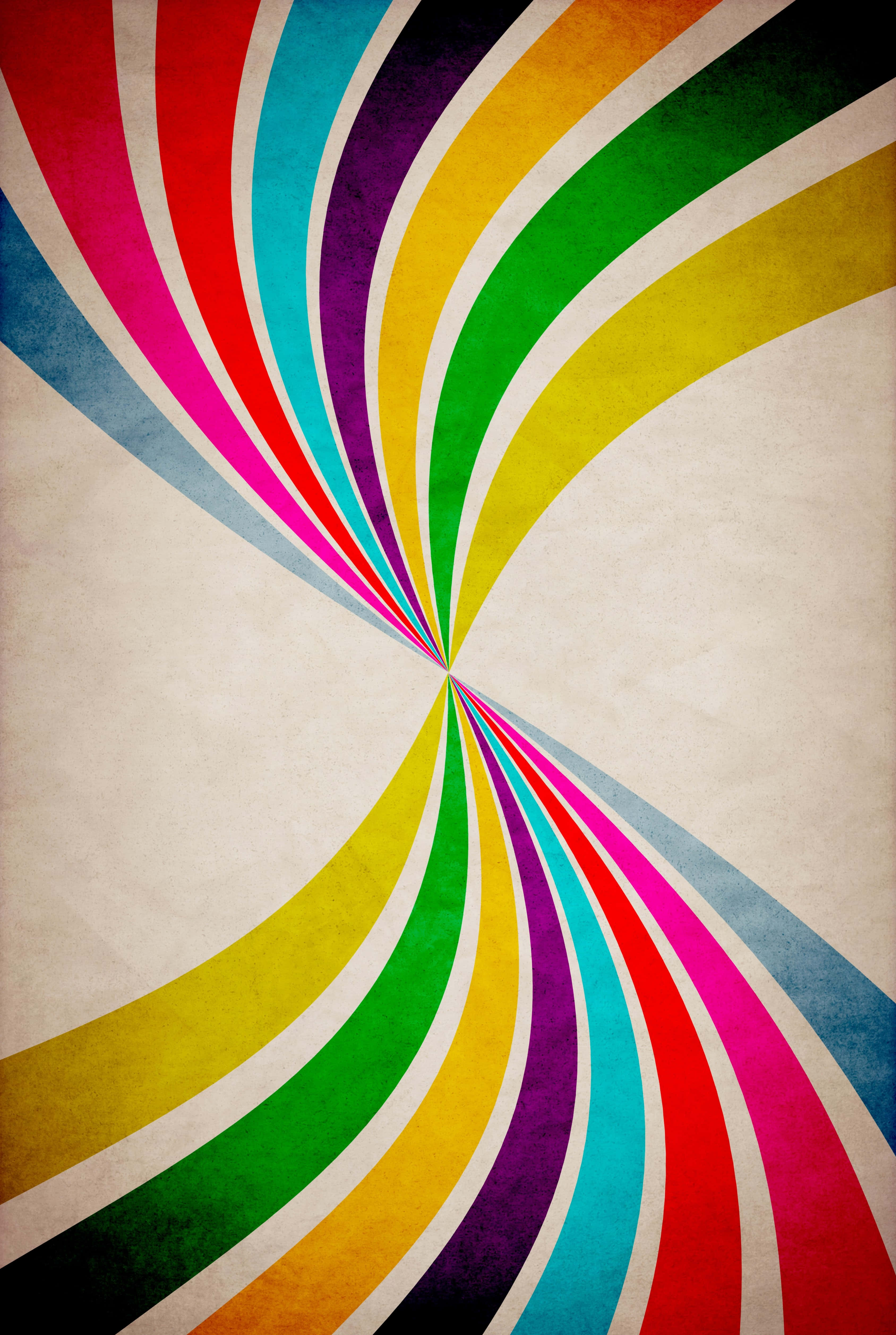 retro color wave design, vibrant rainbow-colored curved stripes, central point, 4K Phone Wallpaper