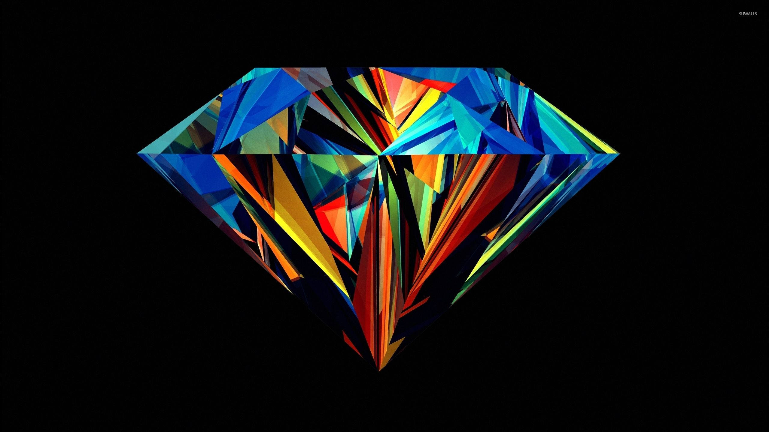 Retro Color Diamond Pattern, geometrically faceted diamond, vibrant rainbow hues, 2K Desktop Wallpaper