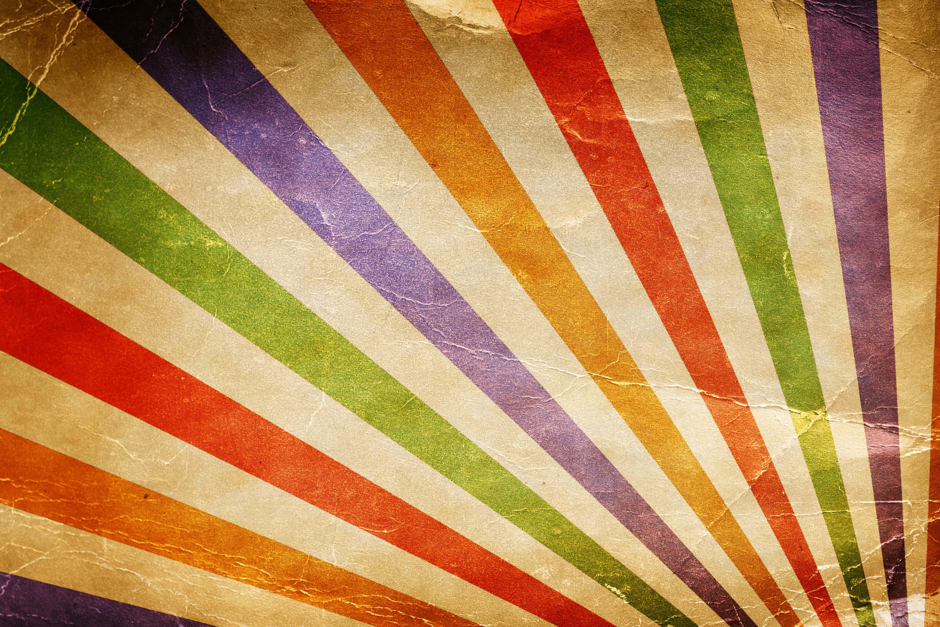 vintage retro colorful sunburst background, rainbow hues, textured vintage paper, 2K Desktop Wallpaper