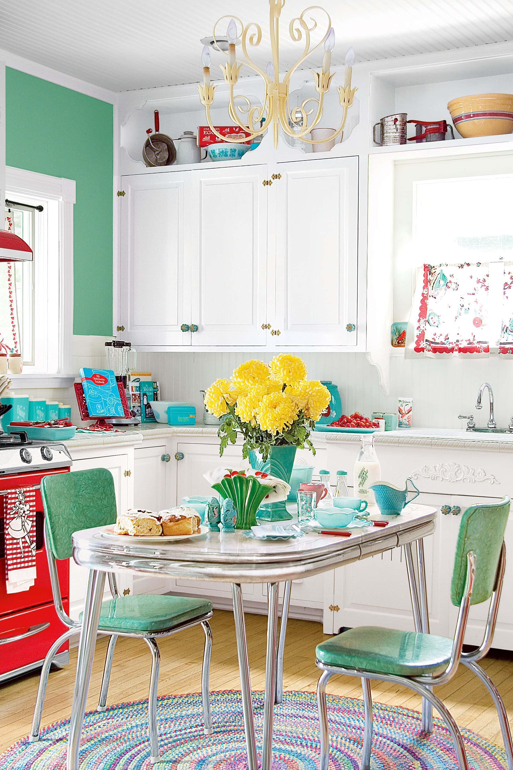 Retro Diner, white cabinets, green chairs, 2K Phone Wallpaper