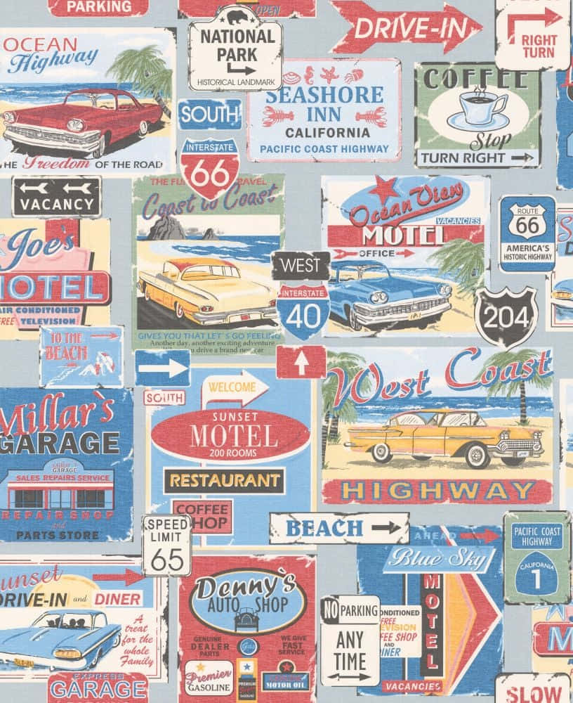 Retro Diner, classic cars, retro typography, SD Phone Wallpaper