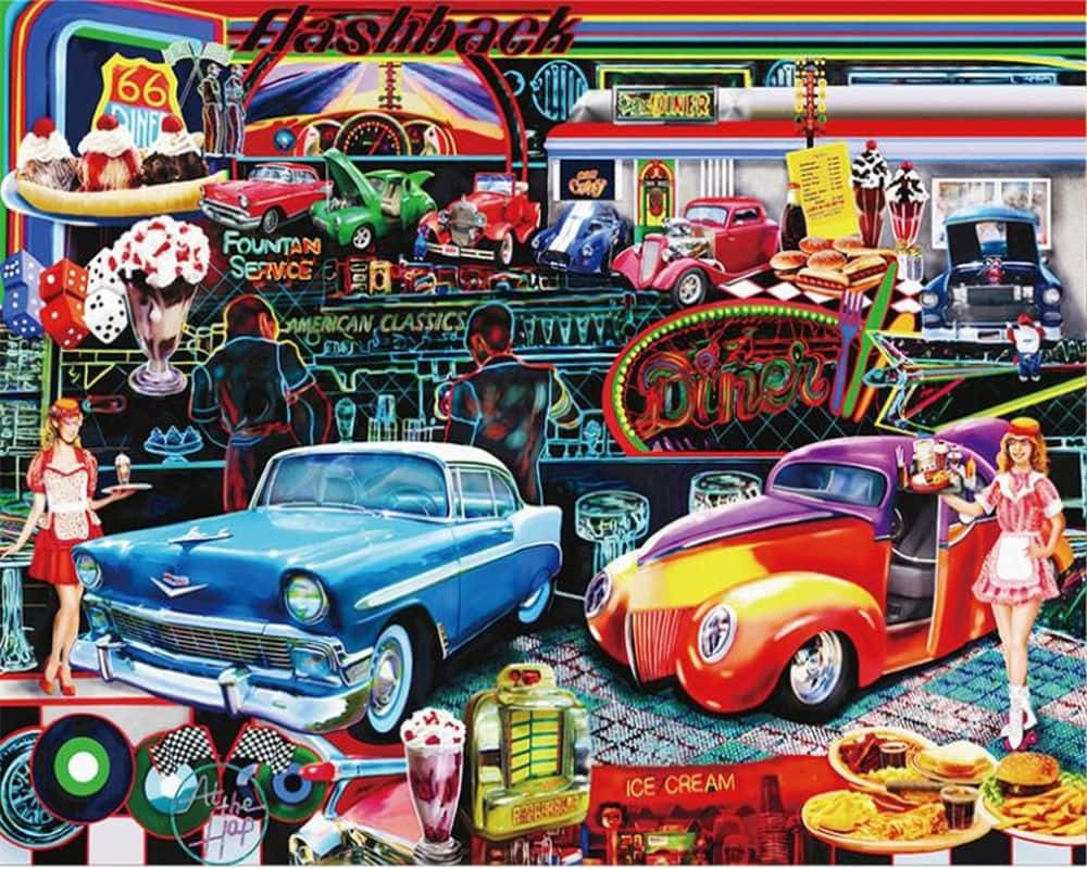 Retro Diner, 1950s Americana, neon signs, SD Desktop Wallpaper