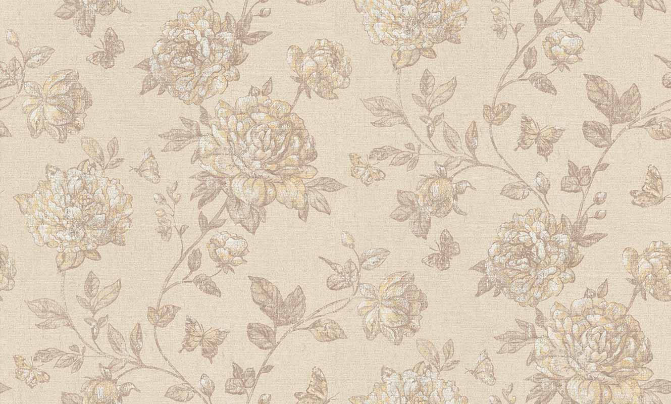 cream roses, butterflies, textured beige background, HD Desktop Wallpaper