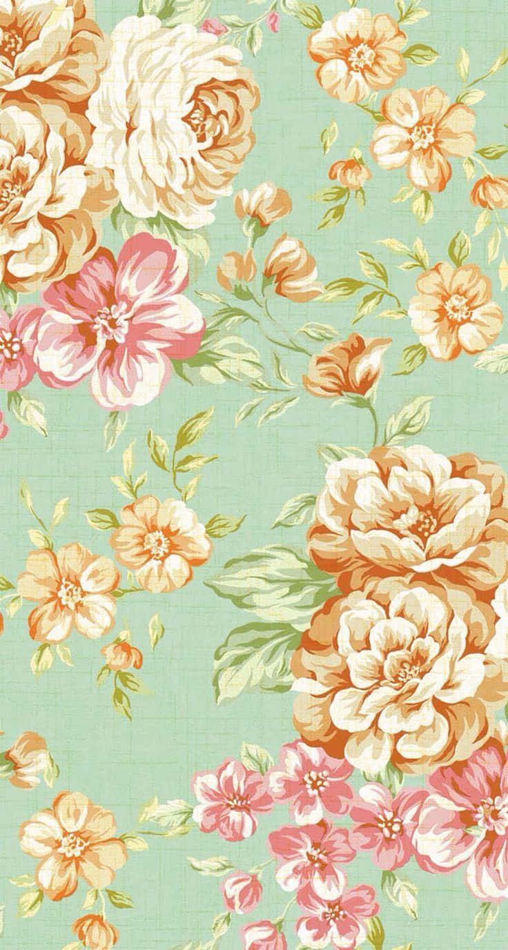 vintage flower, green and pink, peach pink roses, HD Phone Wallpaper