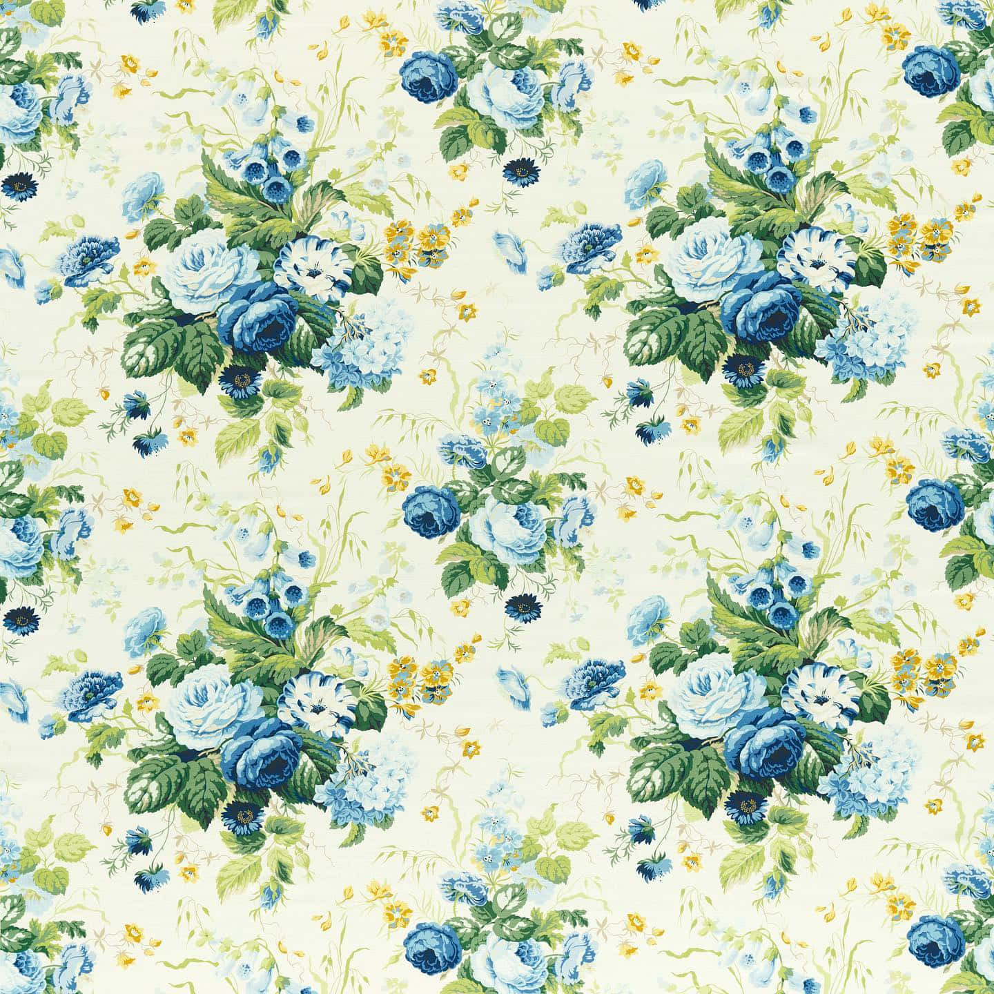 vintage floral pattern design, blue white roses, green leaves, HD Desktop Wallpaper