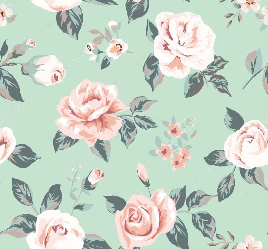 vintage flower, pink roses, dark green leaves, SD Desktop Wallpaper