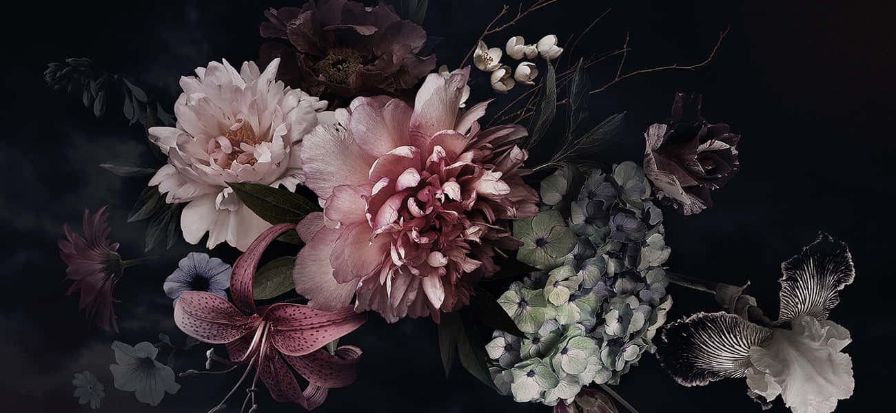 vintage flower, peonies, hydrangeas, HD Desktop Wallpaper