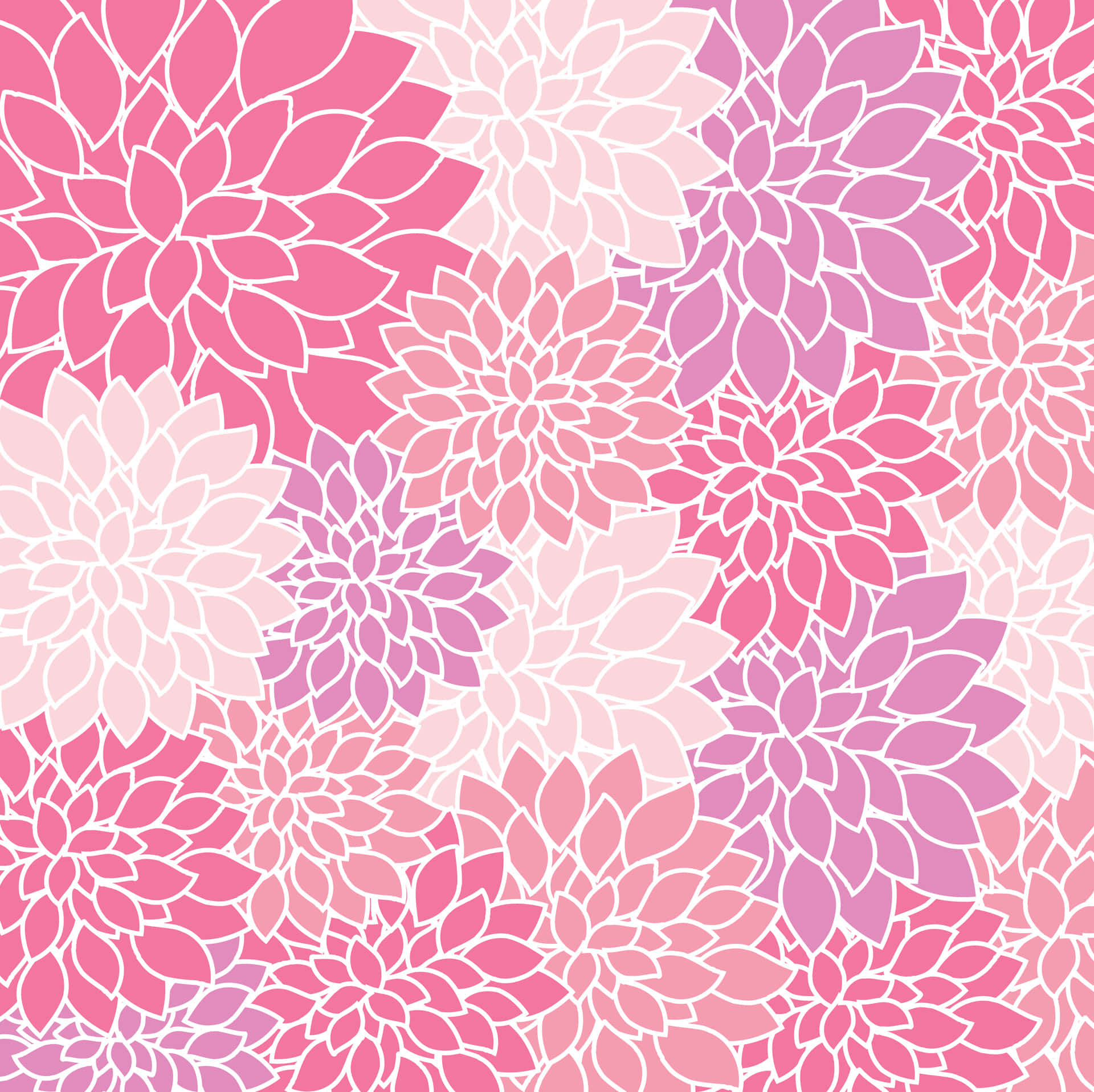 retro floral pattern, pink tones, stylized dahlia flowers, Full HD Desktop Wallpaper