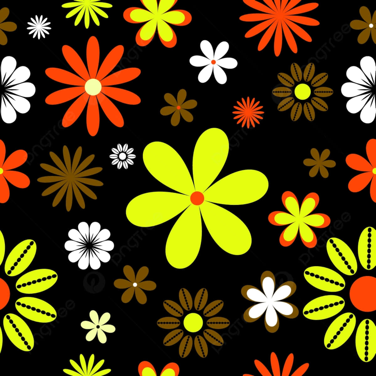 Classic Retro Floral Arrangement Design, orange yellow, white, SD Desktop Wallpaper