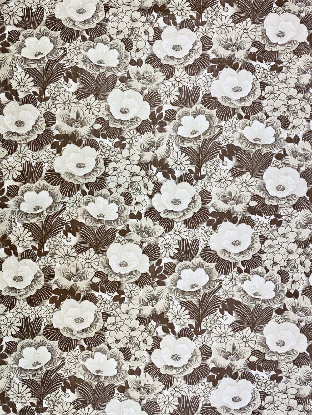 floral journey back in time, dense floral wallpaper pattern, stylized white and brown flowers, HD Phone Wallpaper