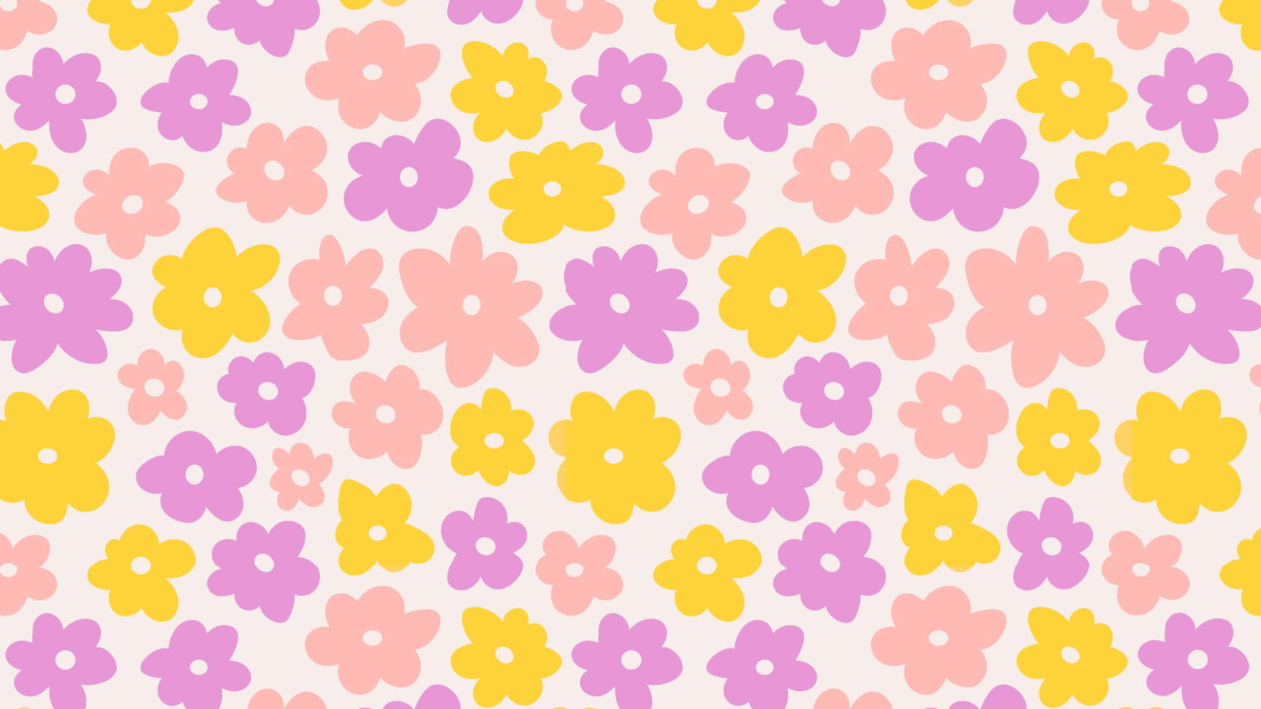 retro floral pattern, pastel pink, yellow, 2K Desktop Wallpaper