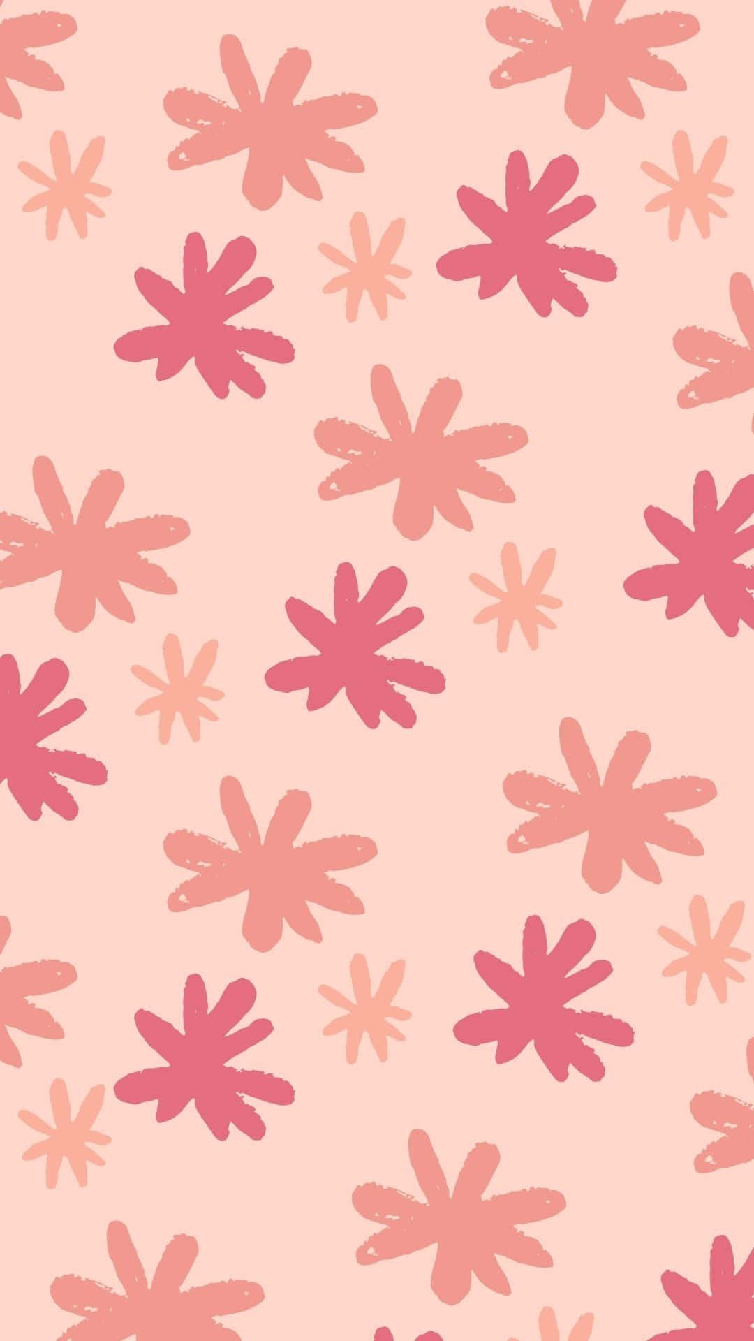 retro pink flower pattern, soft pink, hand-painted starburst flowers, Full HD Phone Wallpaper