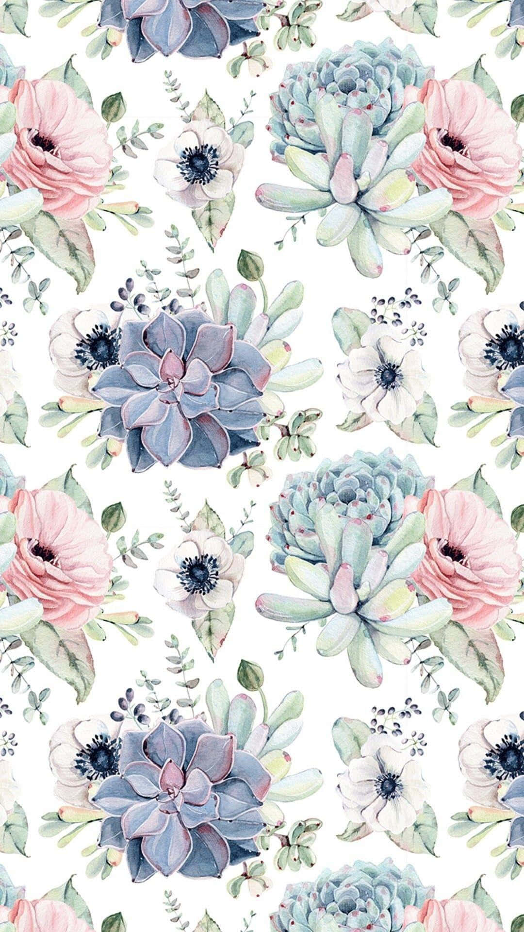 vintage floral pattern, watercolor, pink anemones, Full HD Phone Wallpaper