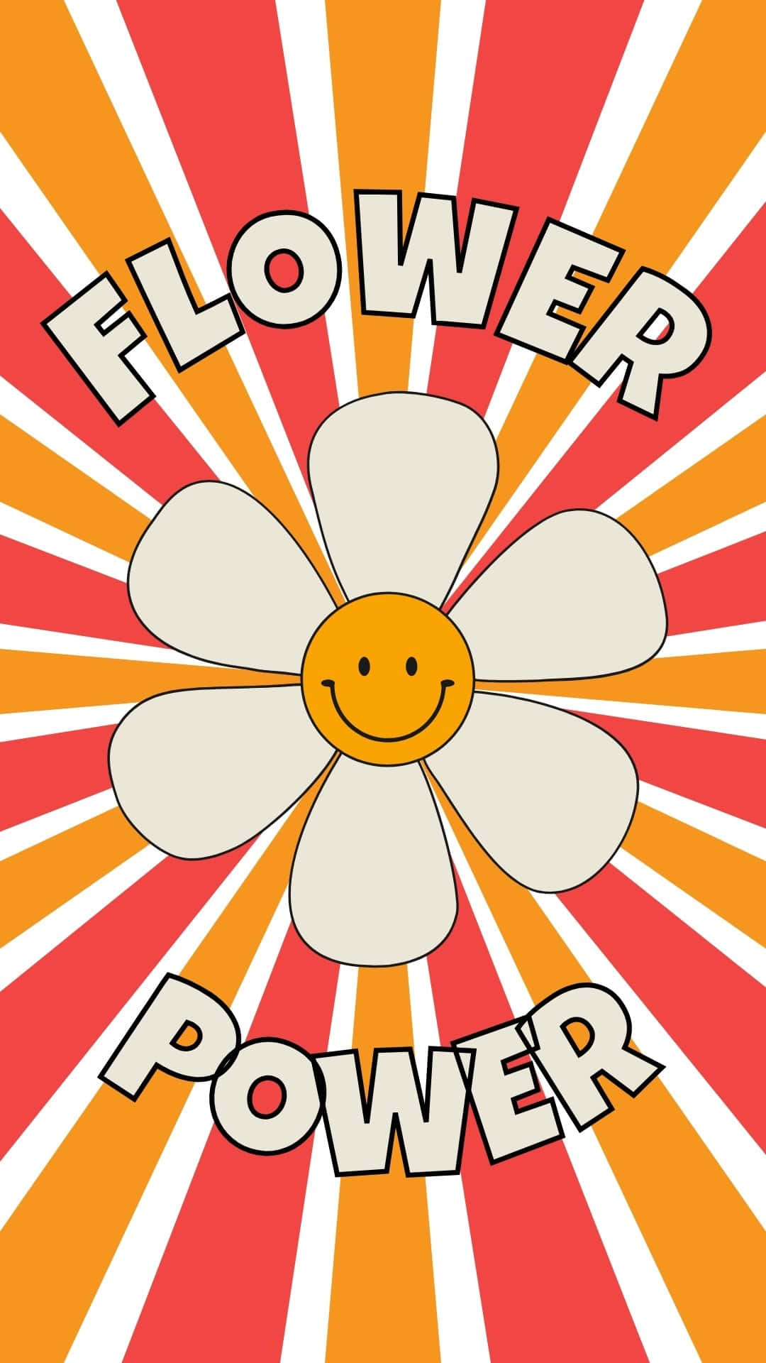 Retro Flower Power Poster, daisy flower, red orange white sunburst, Full HD Phone Wallpaper
