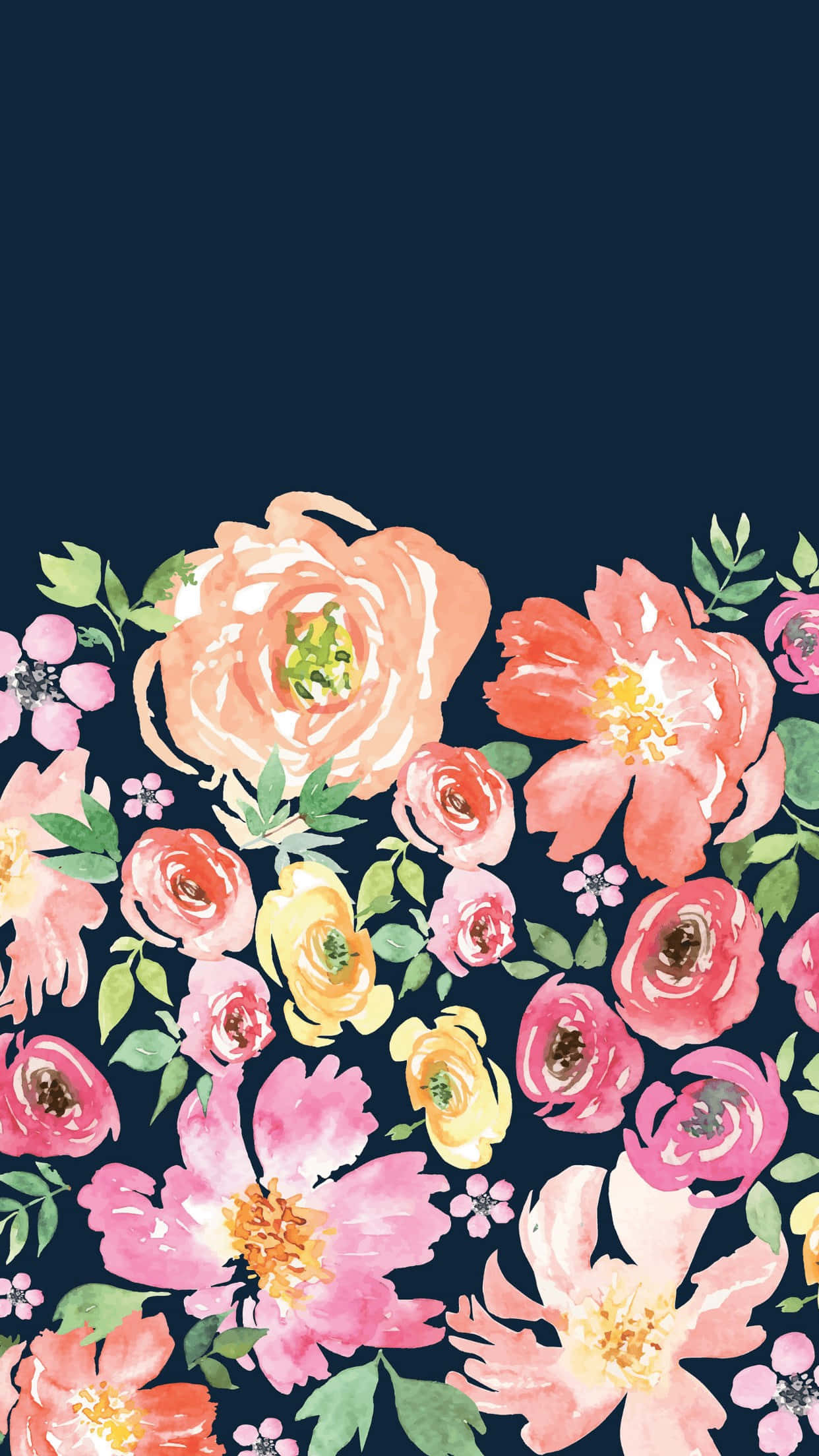 vintage floral watercolor pattern, coral pink, yellow, Full HD Phone Wallpaper