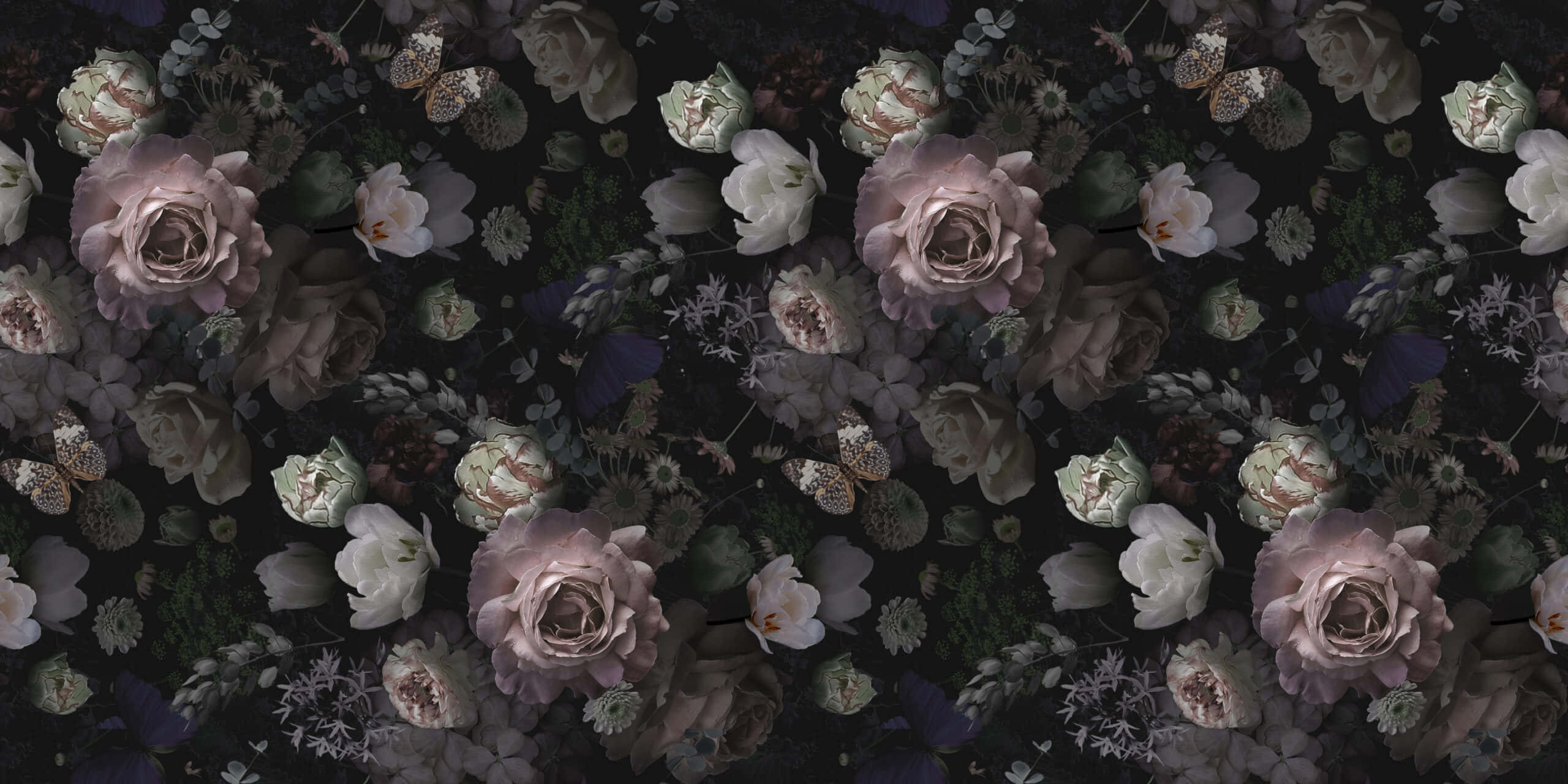vintage flower, sky blue background, muted pink and white roses, 2K Desktop Wallpaper