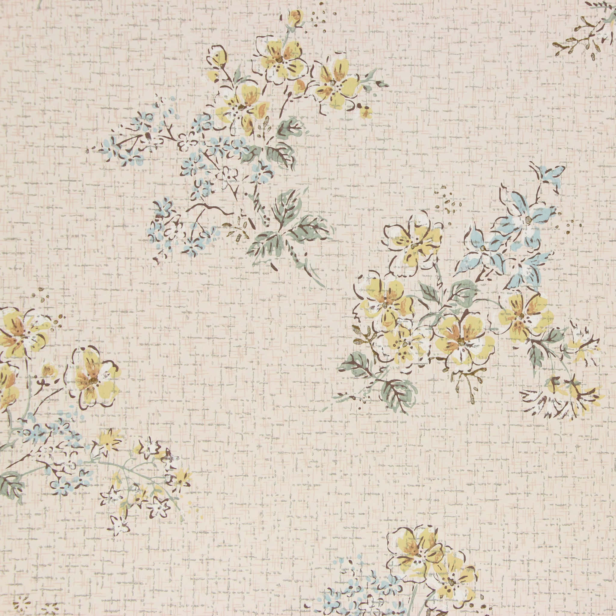 vintage flower, yellow and blue blossoms, textured beige background, Full HD Desktop Wallpaper