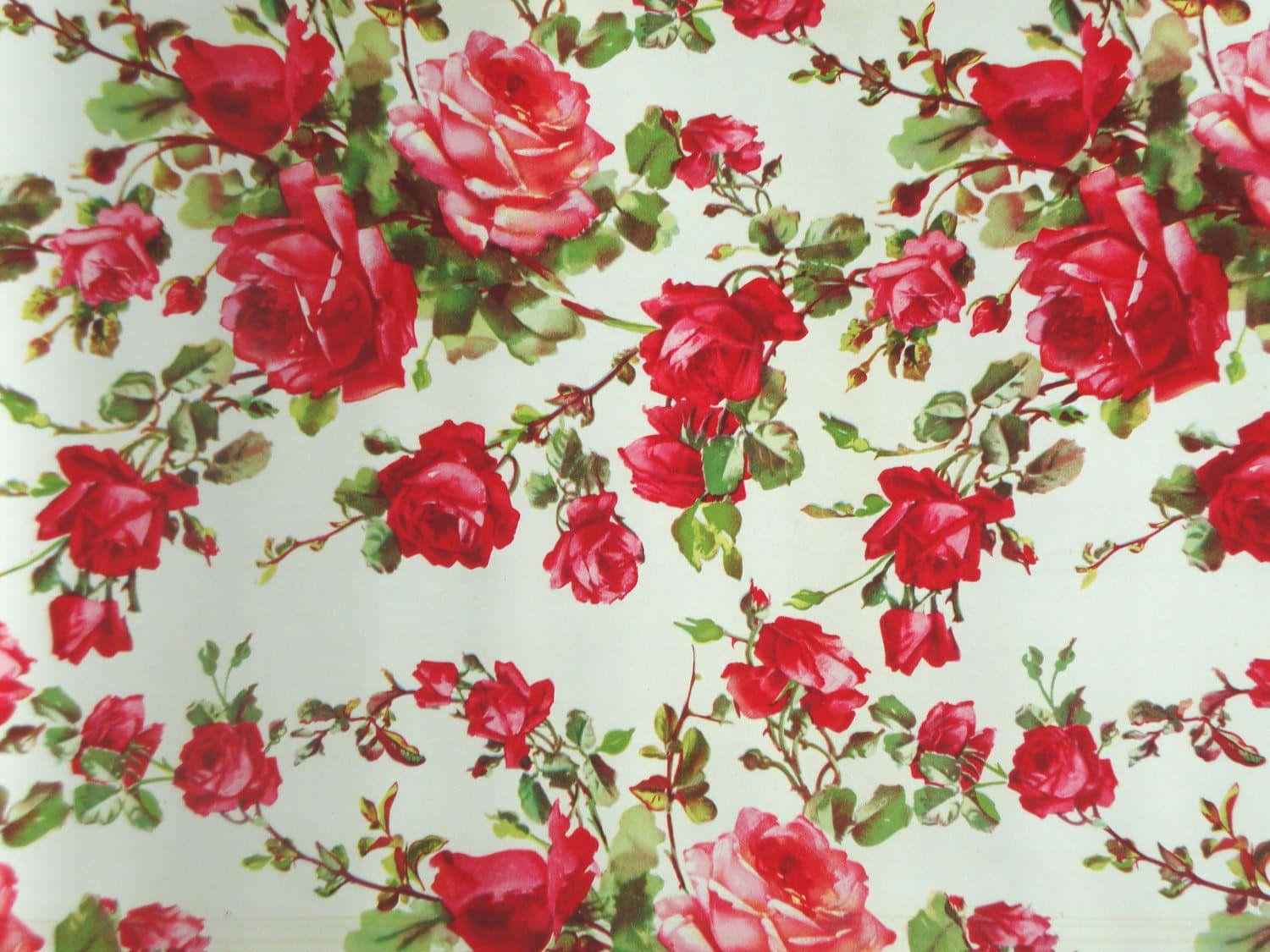 retro floral pattern, roses, vibrant red roses, HD Desktop Wallpaper