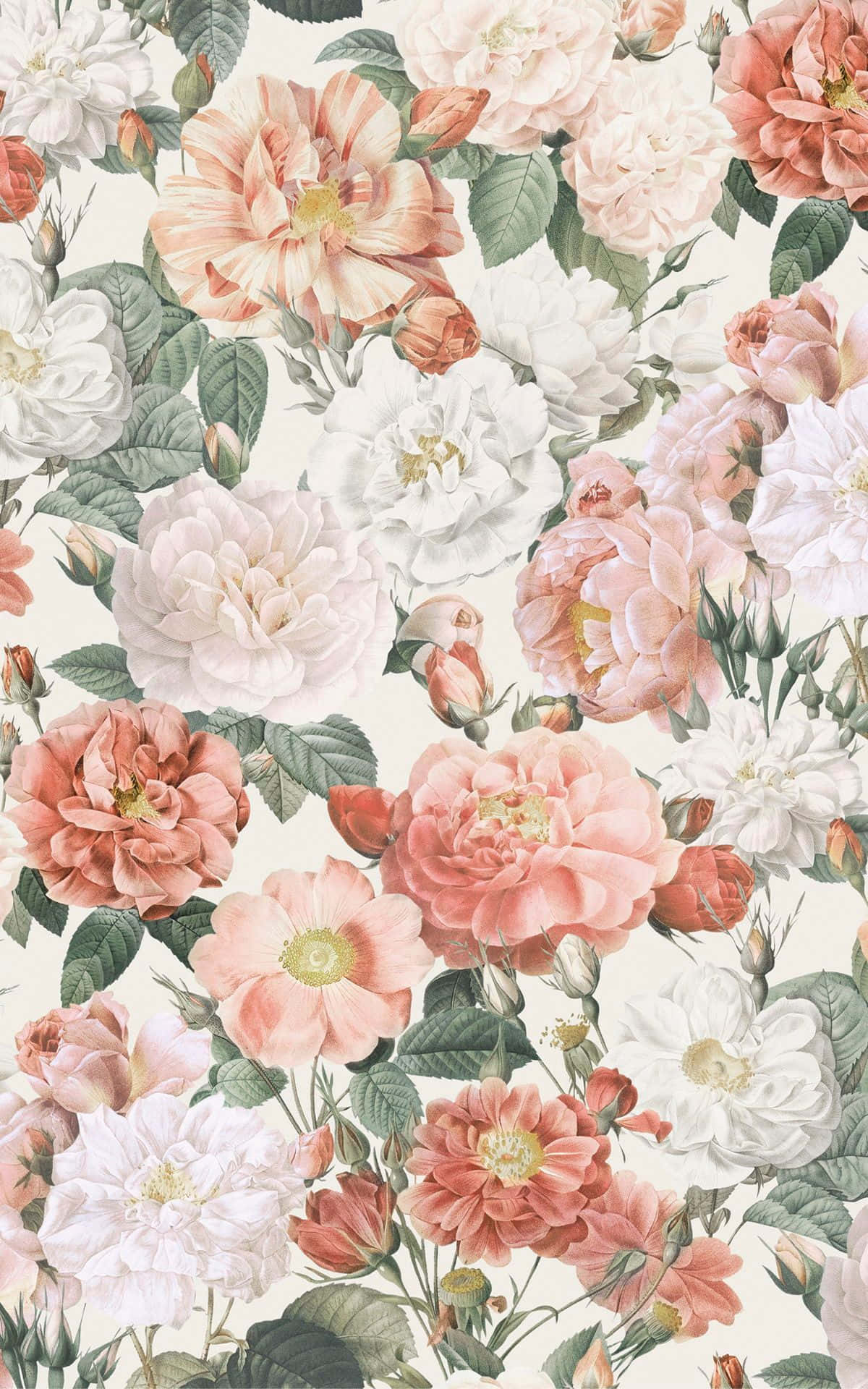 vintage flower, pink roses, white roses, Full HD Phone Wallpaper