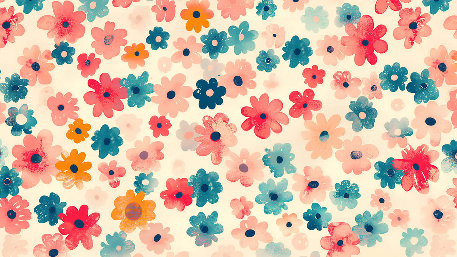 vintage floral pattern, coral teal, orange, HD Desktop Wallpaper