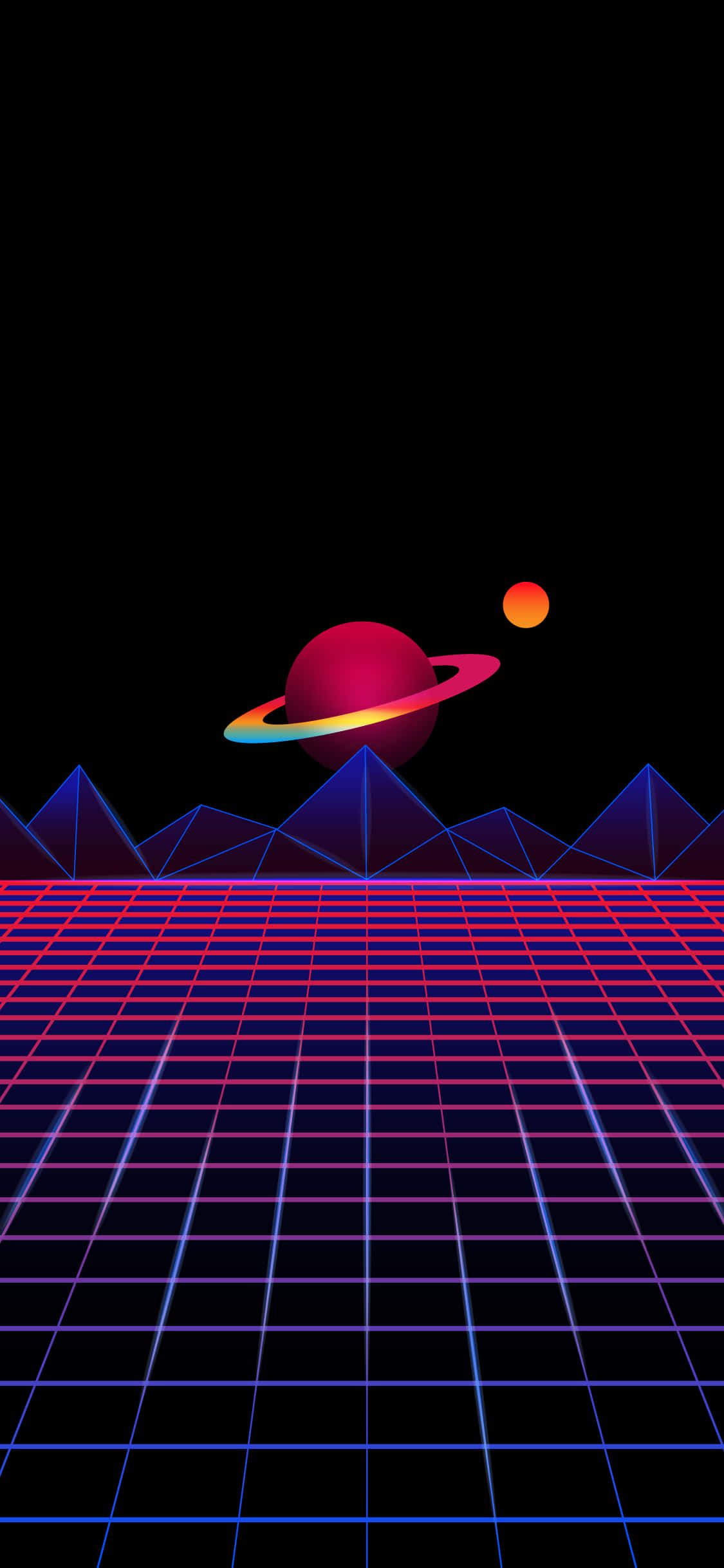 Retro Futurism, grid landscape, black sky, Full HD Phone Wallpaper
