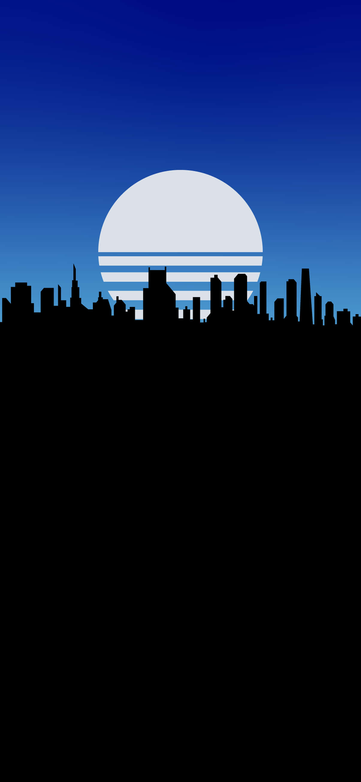 Retro Futurism, city skyline silhouette, gradient blue sky, 2K Phone Wallpaper