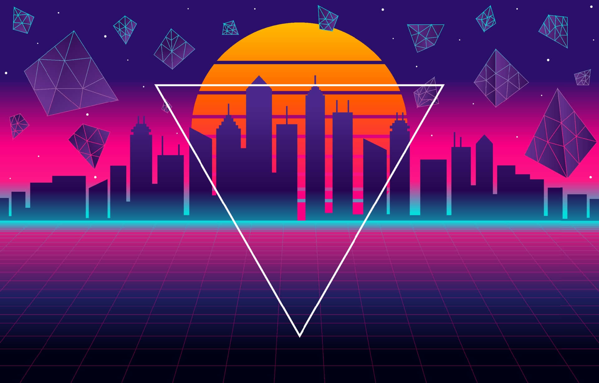 retro futurism, neon-drenched, sunset, Full HD Desktop Wallpaper