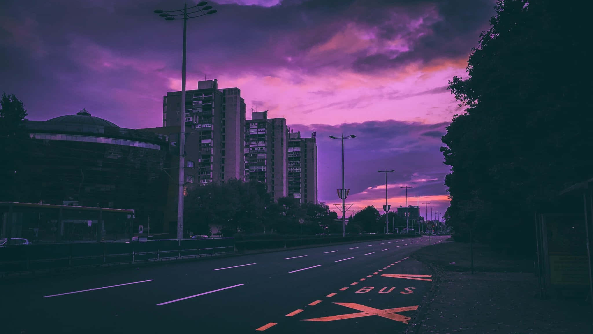 Retro Futurism, purple sky, pink sky, Full HD Desktop Wallpaper