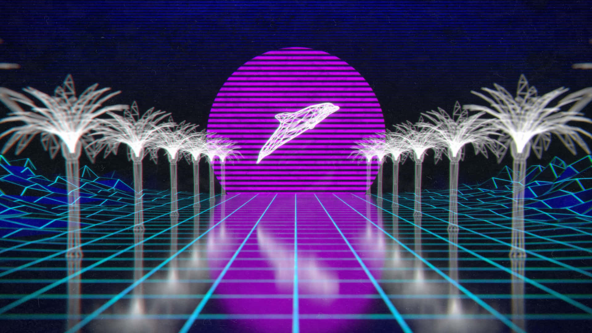 retrofuturistic, neon-drenched, glowing palm trees, Full HD Desktop Wallpaper