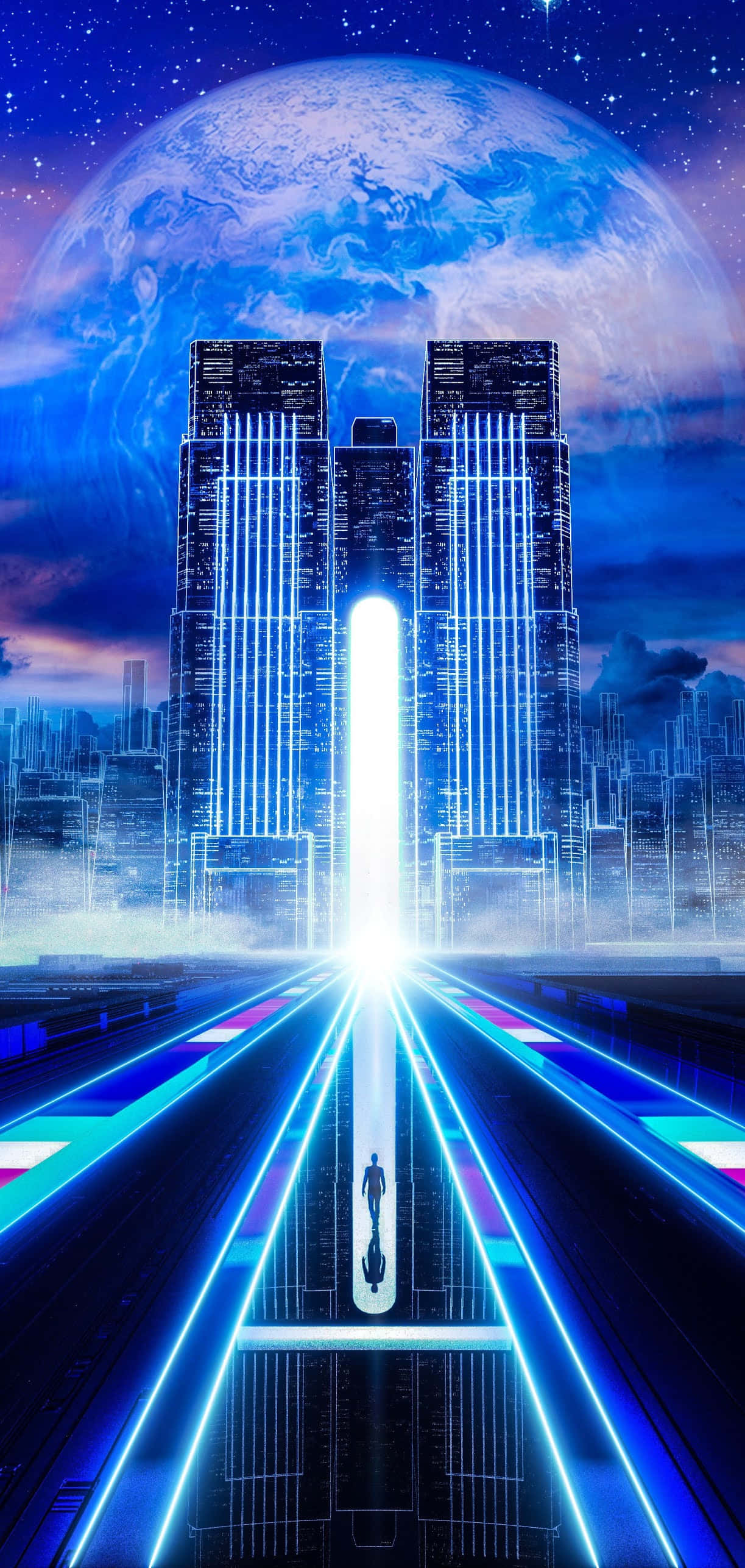Retro Futurism, neon avenue, glowing, 2K Phone Wallpaper