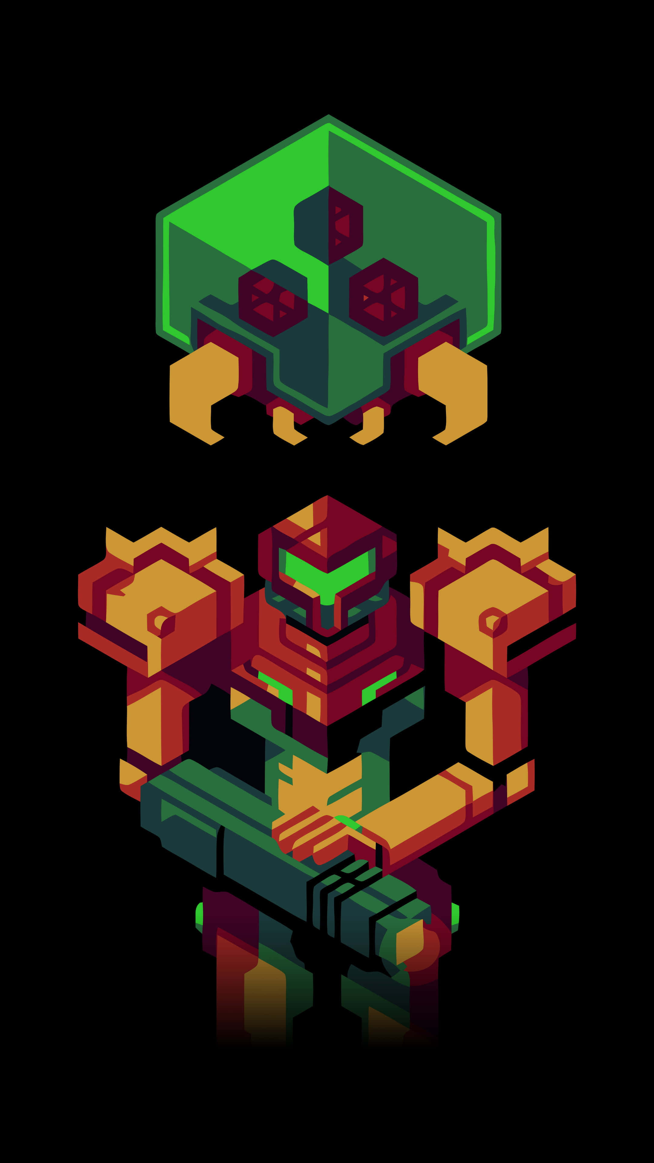 Retro Game, pixel-art robot, glowing green eyes, 4K Phone Wallpaper
