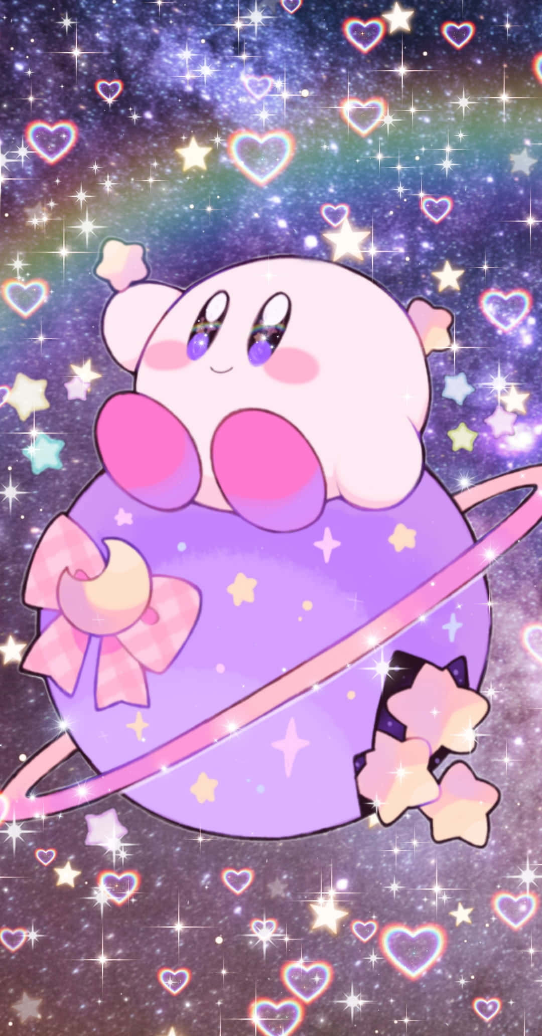 pink Kirby, starry background, sparkling galaxy, Full HD Phone Wallpaper