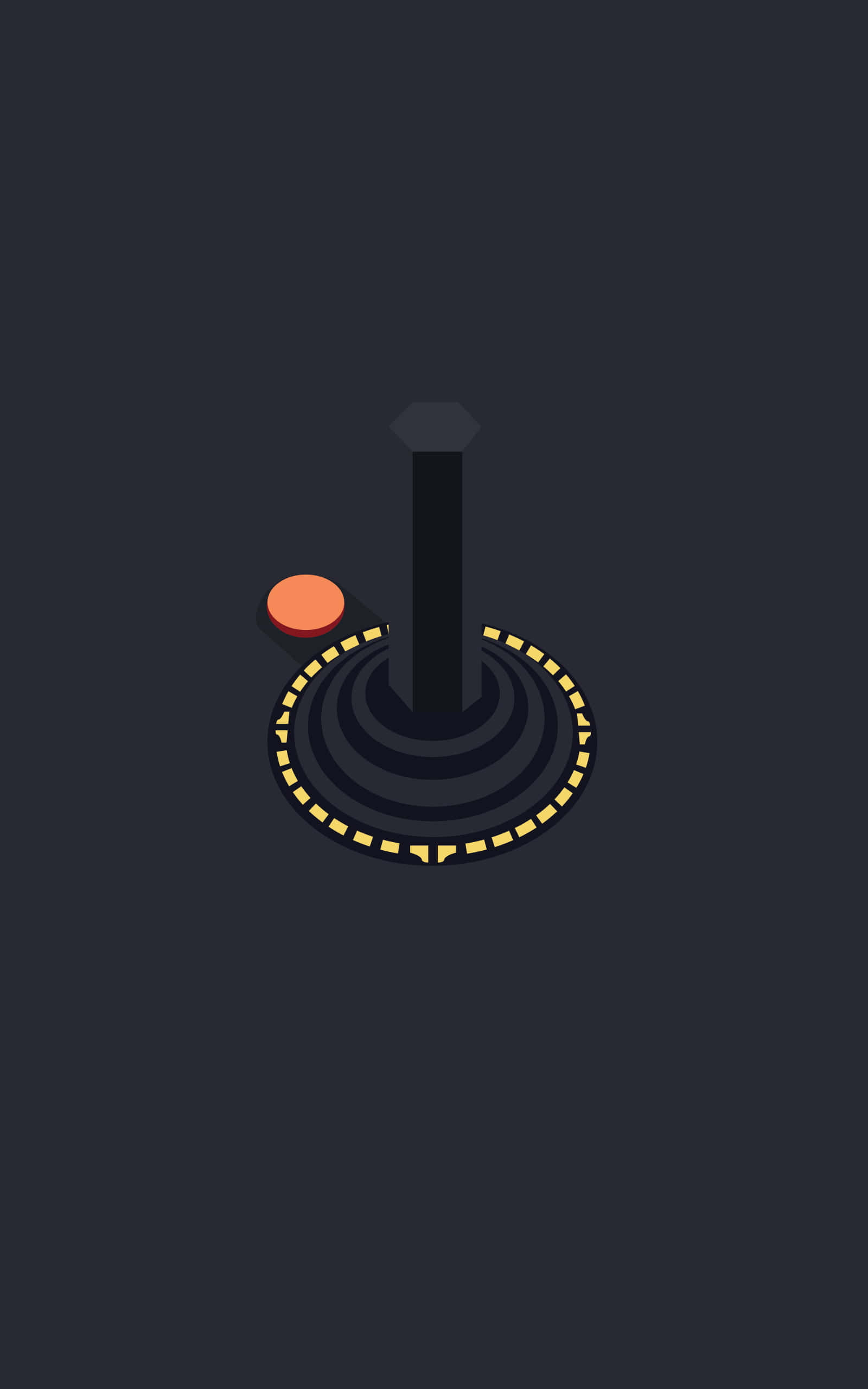black joystick, glowing yellow ring, orange button, 2K Phone Wallpaper