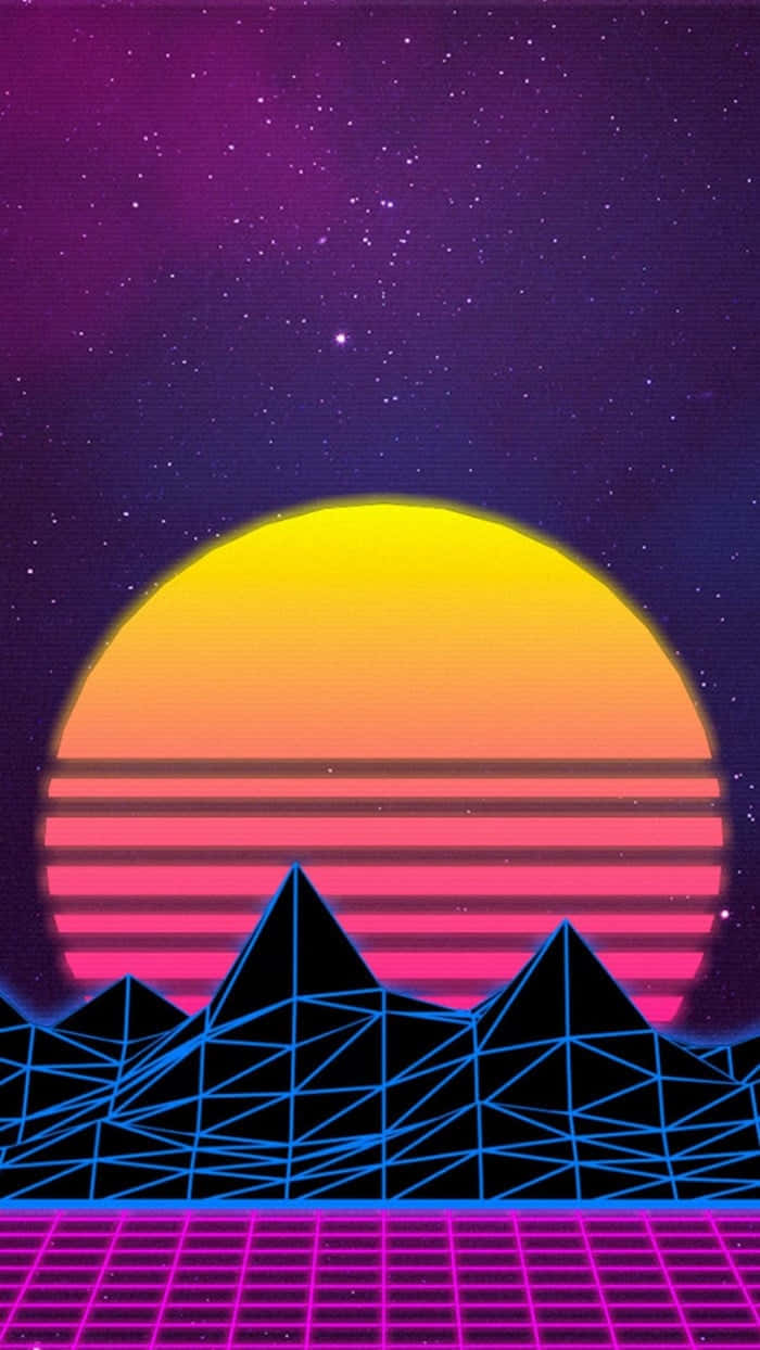 retro-futuristic, sun, striped orange yellow sun, SD Phone Wallpaper