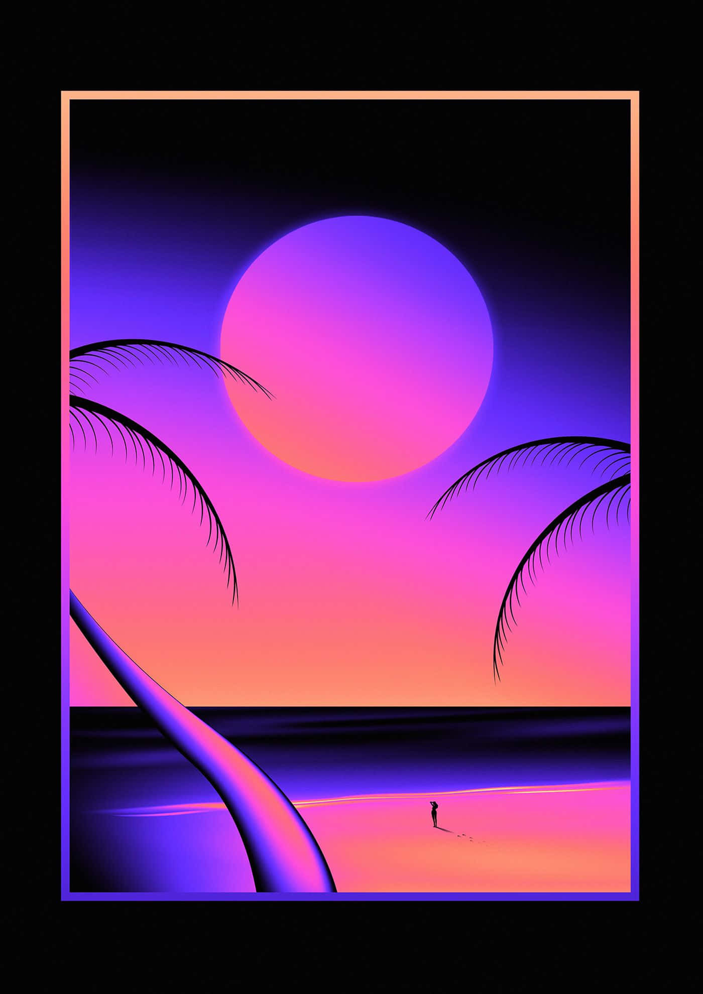 80s aesthetic, neon pink, purple beach, Full HD Phone Wallpaper