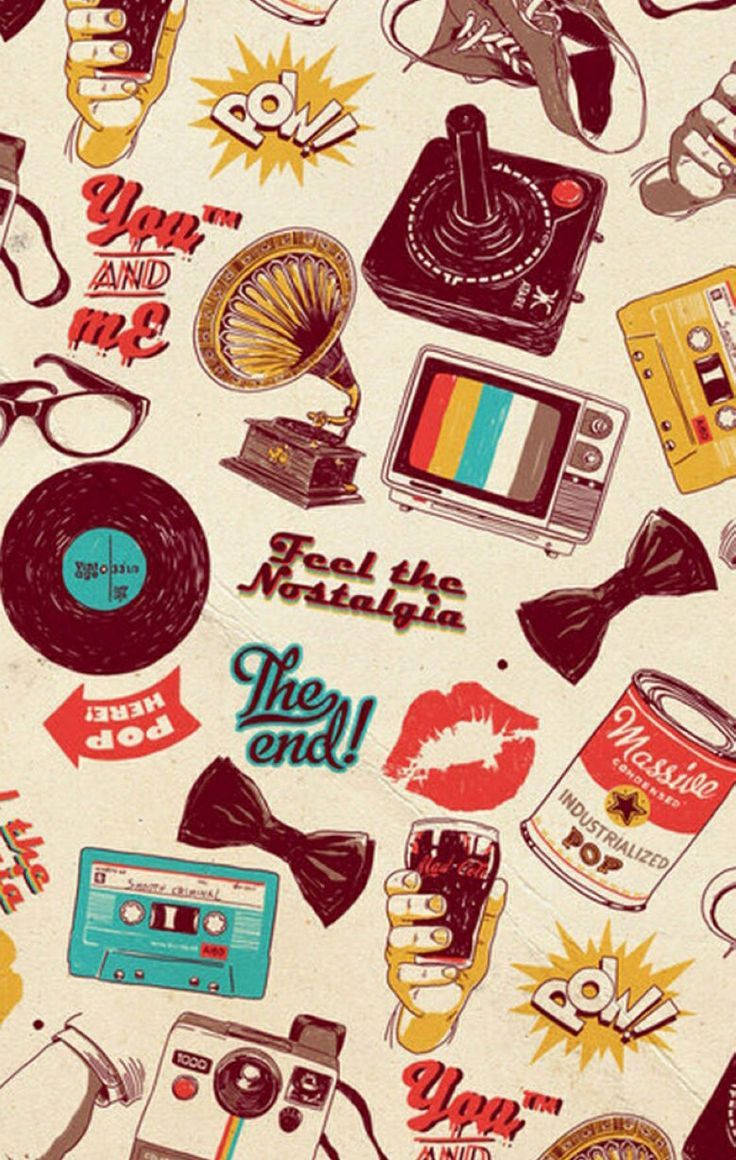 cassette tapes, record players, comic book exclamations, SD Phone Wallpaper