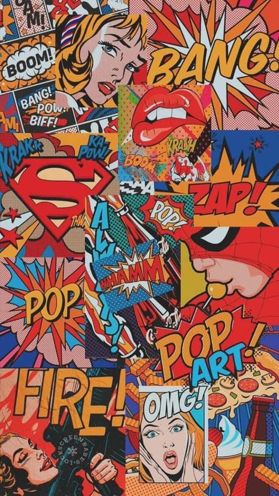 80s, retro-style iPhone, comic book collage, SD Phone Wallpaper